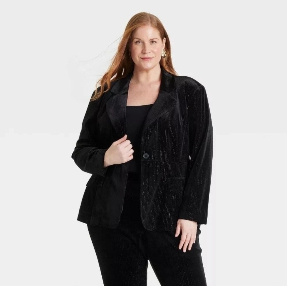 Ava & Viv Women's Velvet Blazer Metallic Black